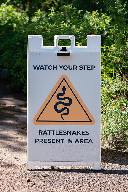 Rattlesnakes warning sign posted inside the park.