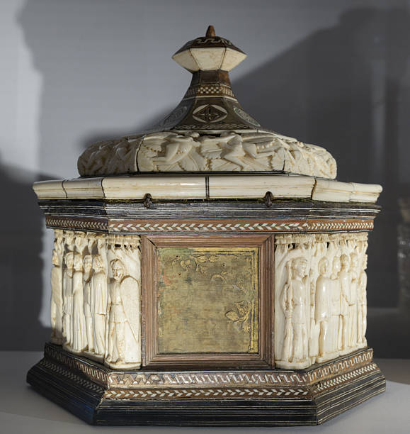 Ivory painted chest with virtues, geniuses, young figures, and animals in relief, Gothic style, Italy, circa 1350-1400, Galleria Nazionale dell'Umbria, Perugia.