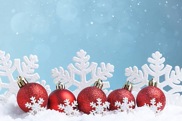 istock festive ornament display, decorative red ornaments set in wintery festive environment with shimmer 2247350593