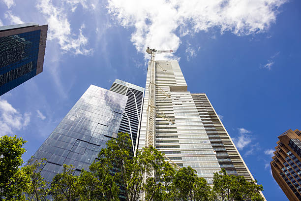 Construction of skyscrapers in the city, background with copy space, full frame horizontal composition