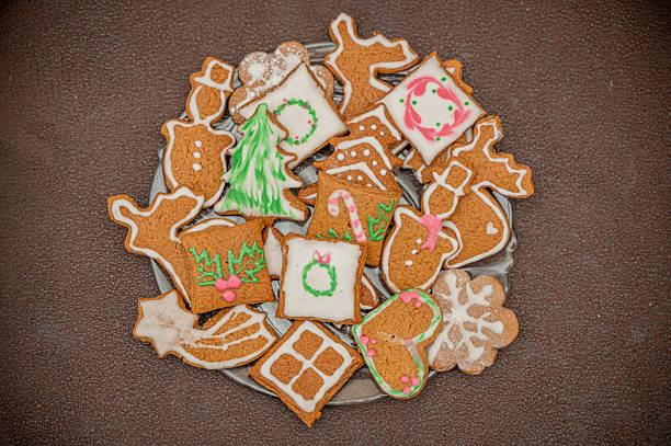 New Year cookies prepared for the holiday. They are placed in the New Year's decoration.
