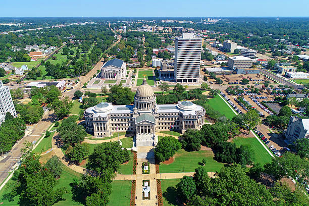 istock aerial view Jackson MS Capitol Building 2247360753