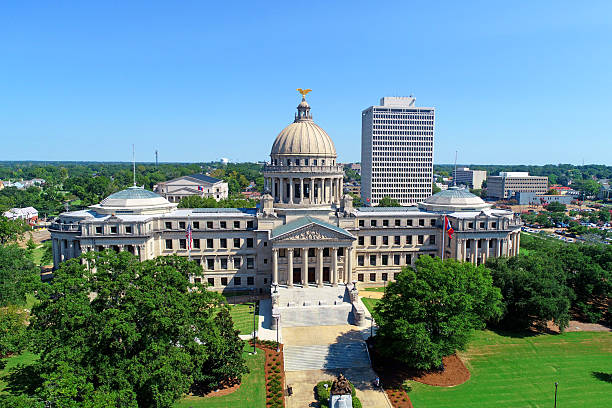 istock aerial view Jackson MS Capitol Building 2247360758
