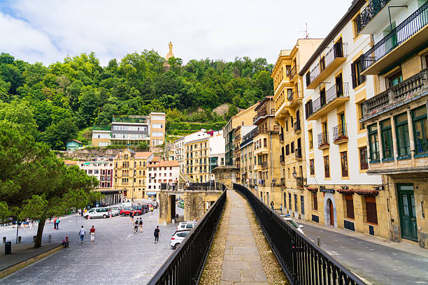 San Sebastian, Spain - June 16, 2025: Street view from old town in San Sebastian, Spain
