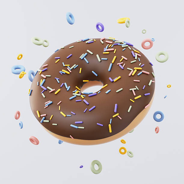 istock 3D Render Chocolate Glazed Doughnut and Simple Geometric Shapes Isolated on White background. 2247372946