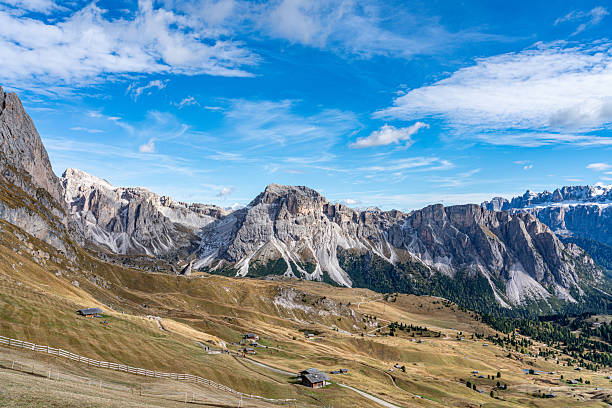 Seceda mountains dramatic cliffs in the Dolomites, South Tyrol, Italy.