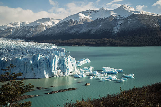 Panoramic view of Glaciar Perito Moreno at El Calafate Argentina with mountain peaks during summer in January