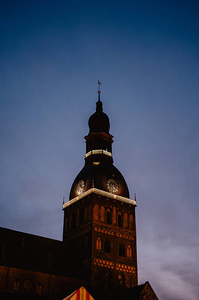 istock Riga Cathedral (Doma Baznīca) illuminated at dusk during Christmas 2247387092