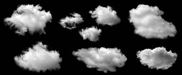 istock Isolated cloud collection on black background. Set of different types of clouds. Cloud design. Abstract clouds. Fog over the sky. Fluffy white clouds texture. 2247390625