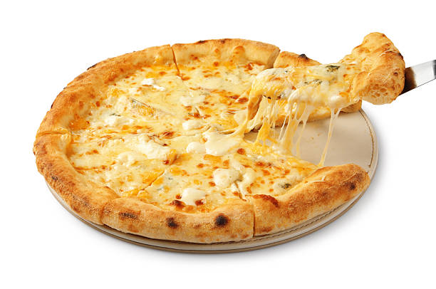 istock Taking piece of delicious cheese pizza on white background 2247391583