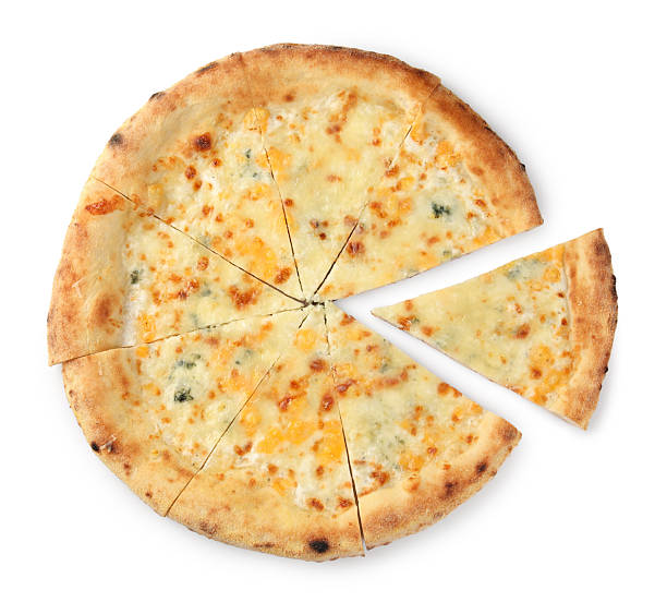 istock Delicious cut cheese pizza isolated on white, top view 2247391589