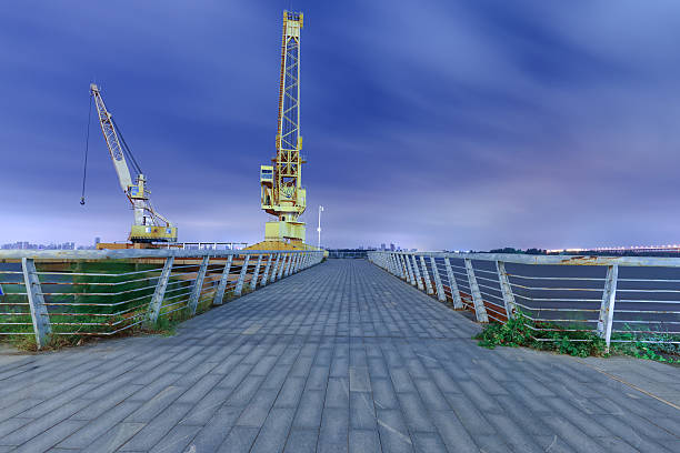 Commercial dock crane at night