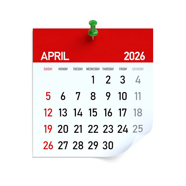 istock April 2026 calendar page pinned to white wall 2247402305