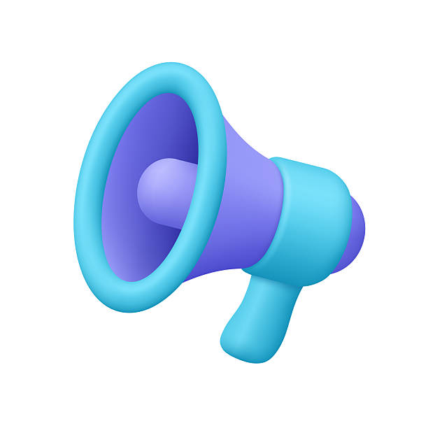 istock Purple and blue megaphone, loudspeaker. Marketing, announcement, communication, alerts, promotion and advertisement concept. 3d vector icon. Cartoon minimal style. 2247403902