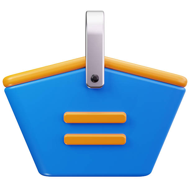 A blue travel basket icon for shopping, carrying travel essentials, and holiday supplies
