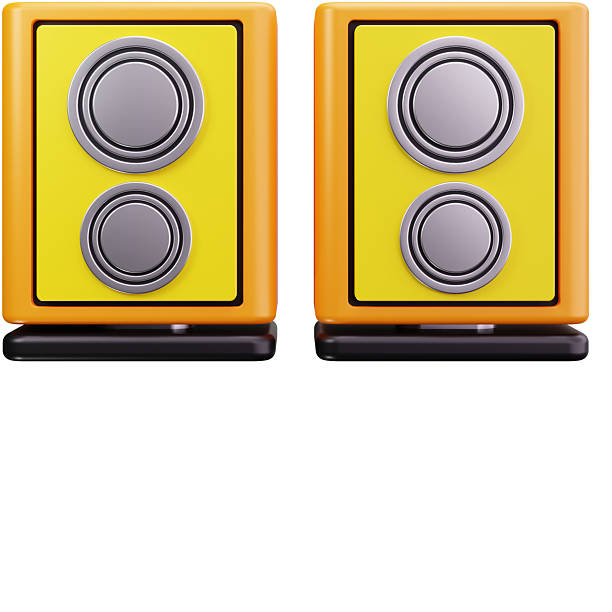 A pair of yellow speakers providing loud music for parties, festivals, and celebrations