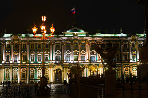 Russia, St. Petersburg – October 25, 2025: Hermitage Museum Illuminated at Night in St. Petersburg