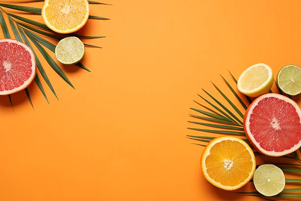 istock Top view of citrus fruits border. Flat lay, Design element. Creative layout 2247427611