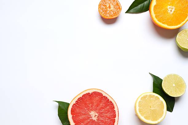 istock Top view of citrus fruits border. Flat lay, Design element. Creative layout 2247431175