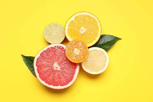istock Beautiful composition with citrus fruits. Flat lay, top view. 2247431328