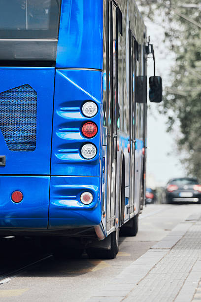 istock Blue bus for public transportation on city streets. 2247436387