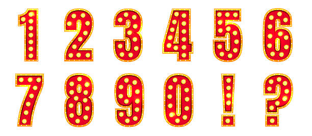istock Circus number marquee with retro neon bulb light for theater, casino or carnival show. 3d red and gold numeral in vintage typography style with quiz sign for broadway stage. Bright character vector 2247437707