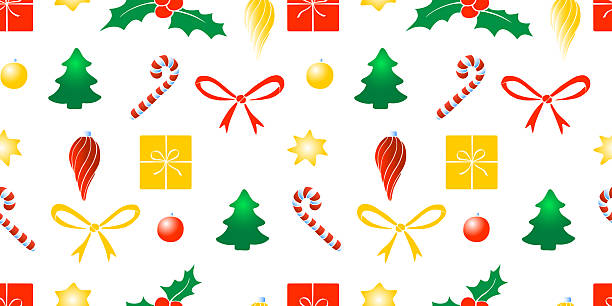 istock Vector seamless pattern of festive symbols - figures of Christmas trees, holly berries, presents, candy canes in flat style. Bright background and texture on theme New Year, xmas 2247441946