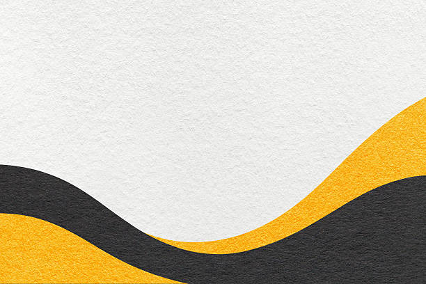 Textured white paper background with black and yellow wavy lines and waves, copy space for banner, presentation.