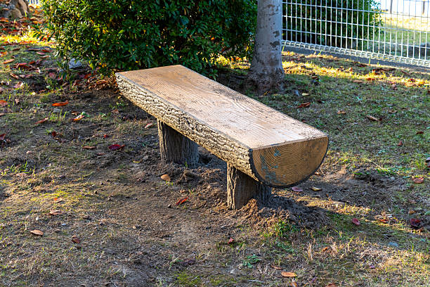 Metal garden chair on green grass and dustbin