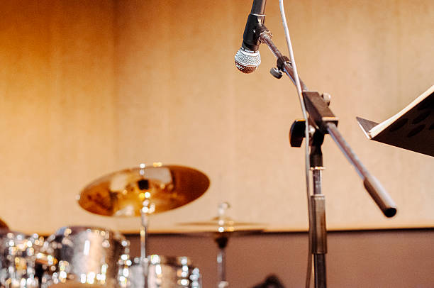 Musical instruments of a band before a jazz music concert