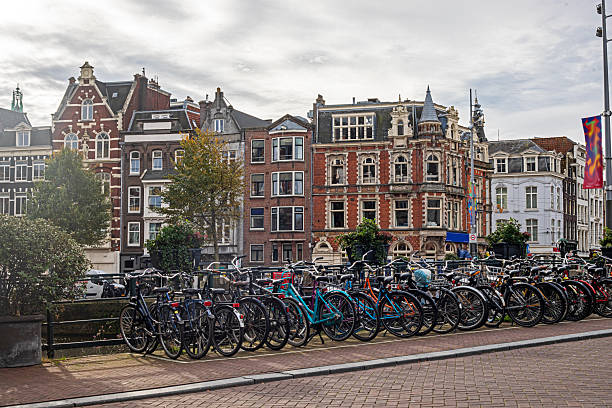 istock bicycle parking lot along a canal in Amsterdam during the day. 2247452064