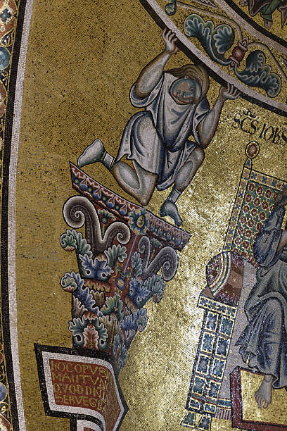 istock Mosaic telamon figure supporting decorative element in Florence Baptistery apse vault, medieval Byzantine-style art, Florence, Italy. 2247455469