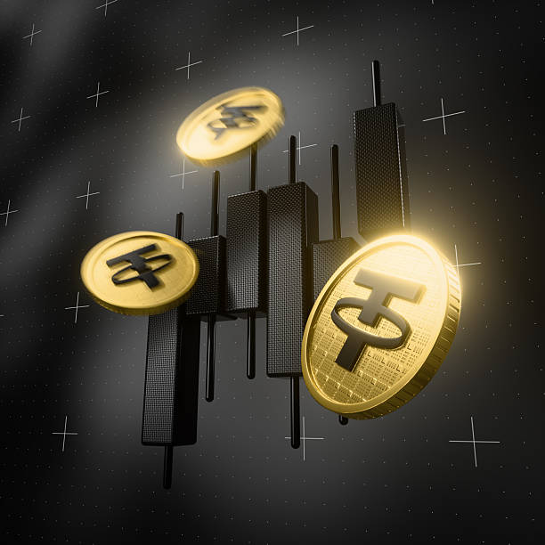 USDT coins and stock market chart