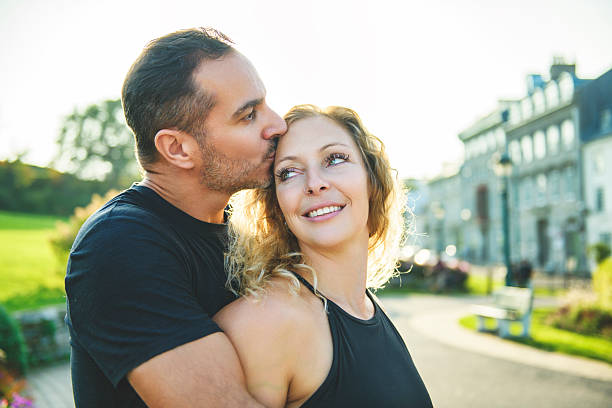 A Beautiful couple having fun outdoors on urban background
