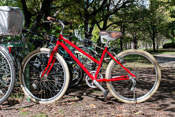 Red bike in a park in Osaka