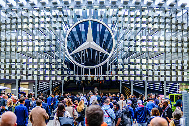 Munich, Germany - September 9: Mercedes show area at the IAA (Internationale Auto Ausstellung - translation: international car exhibition) trade fair at the old town in Munich on September 9, 2025