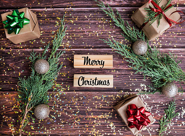 istock Merry Christmas greeting card with Christmas decorations 2247470014