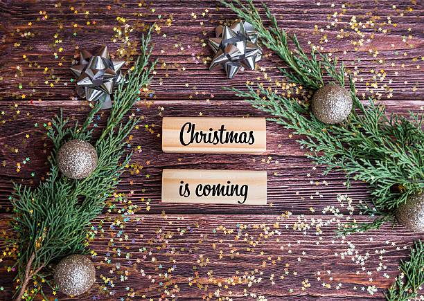 istock Christmas is coming greeting card with Christmas decorations 2247470138