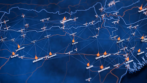istock Patna map big data visualization. Futuristic map infographic of city in India. Visual map data complexity in modern blue and orange colors 2247470608