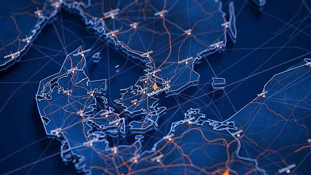 istock Kobenhavn (Copenhagen) map big data visualization. Futuristic map infographic of city in Denmark. Visual map data complexity in modern blue and orange colors 2247470678