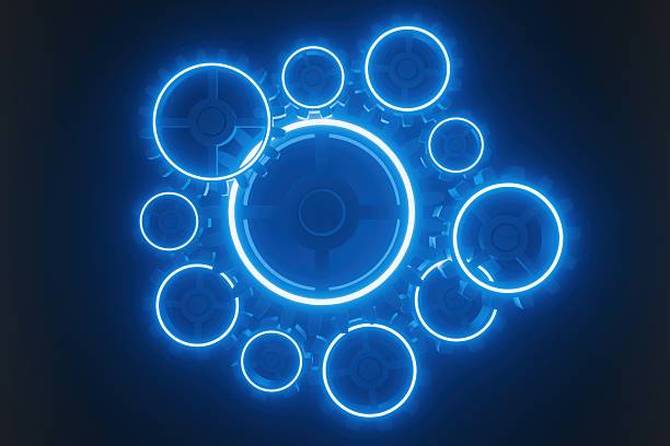 A cluster of blue glowing circles pulsates and moves dynamically.