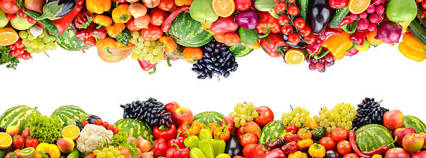 istock Healthy Food Border Composition with Watermelons, Peppers, and Grapes 2247481865