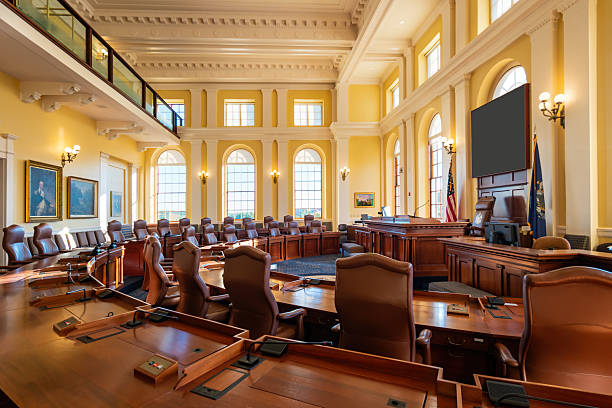 The Maine Senate Chamber in the Maine State House in Augusta, Maine, USA.