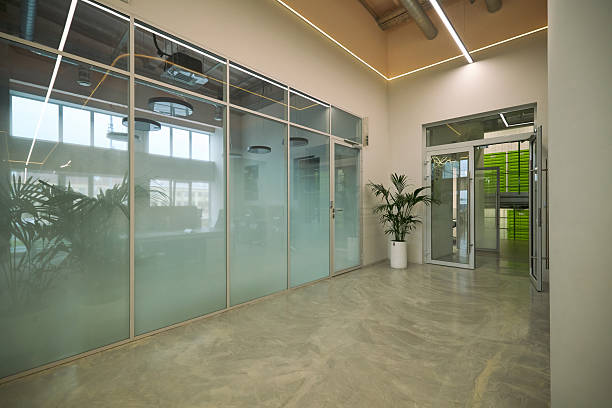istock Modern Office Corridor Featuring Glass Walls and Indoor Plants in Business Setting 2247486243