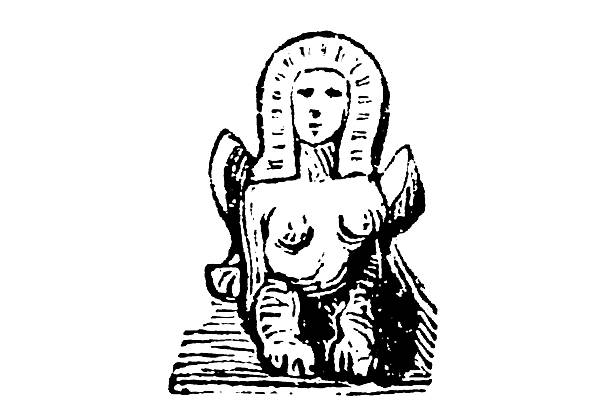 The mythical sphinx with lion's body and human head, representing enigmatic wisdom and legendary riddles from Egyptian and Greek mythological traditions, old vintage illustration, 1897