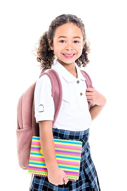 istock Education Concept. Portrait of black girl with backpack isolated on white studio background 2247489618