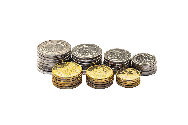 istock Stacked Polish Coins of Various Denominations on White Background 2247493092