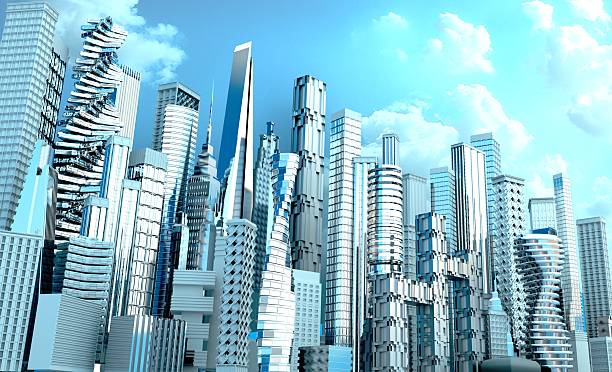 istock Beautiful modern city background with skyscrapers. 3D rendering 2247499543