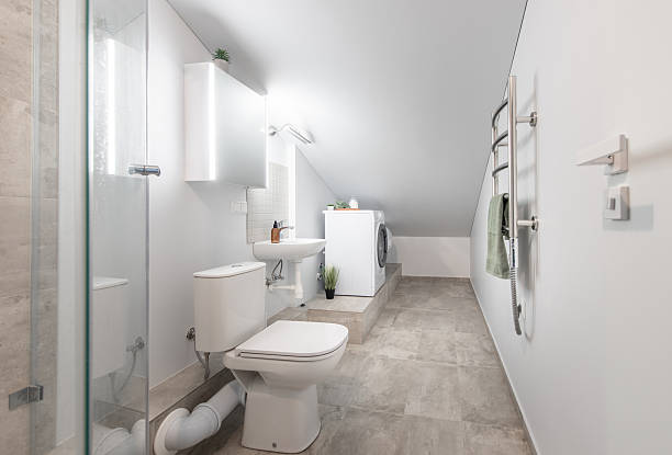 istock Modern Bathroom and Laundry Space with Minimalistic Aesthetic and Neutral Tones 2247507526