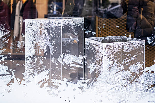 Glass square molds with a white dusting of snow and snowflakes